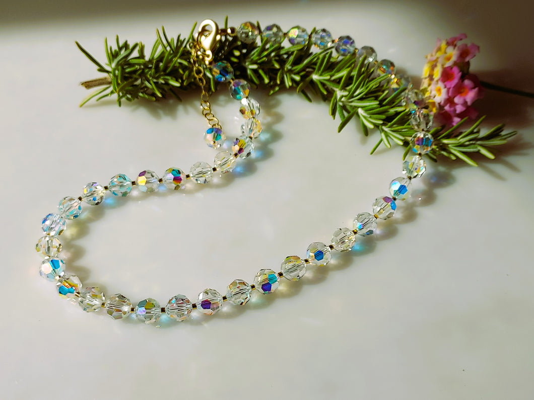 Clear Crystal beaded Necklace handcrafted using vintage Crystals.