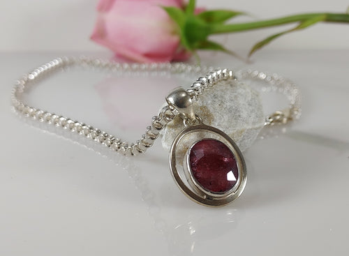Sterling Silver and Faceted Ruby Necklace.