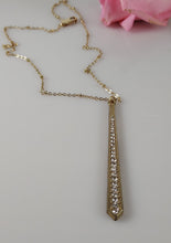 Load image into Gallery viewer, Gold Plated Rhinestone dangle necklace handcrafted in California.
