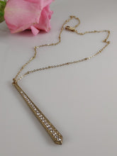 Load image into Gallery viewer, 14 karat GF chain and GP Rhinestone tower necklace.
