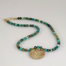 Load image into Gallery viewer, Cubed Natural Turquoise with Bronze Pendant Necklace

