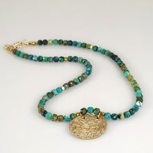 Load image into Gallery viewer, Cubed Natural Turquoise with Bronze Pendant Necklace

