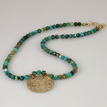 Load image into Gallery viewer, Cubed Natural Turquoise with Bronze Pendant Necklace

