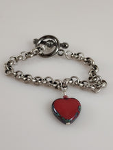 Load image into Gallery viewer, Silver chain and heart bracelet handcrafted in California.
